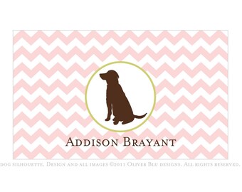 Chocolate lab personalized stationery - Chevron pattern, six color options