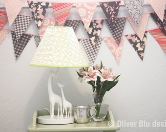 Mini pennant fabric banner - bunting in pale pink and gray prints - room decor or photo prop