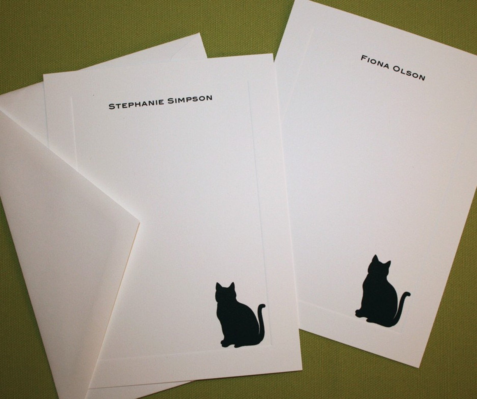 Black Cat Personalized Stationery Set of 10 Flat Paneled - Etsy