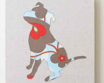 Pit bull appliqued wall panel - 10 x 10 inches - You pick the fabric