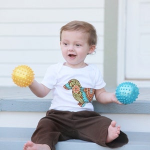 Dachshund baby one-piece bodysuit and pant set in chocolate and orange image 3