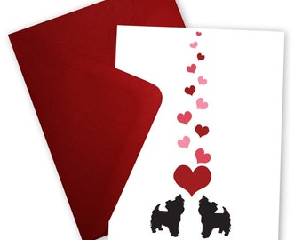 Yorkshire Terriers in Love - Valentine card personalized with your message