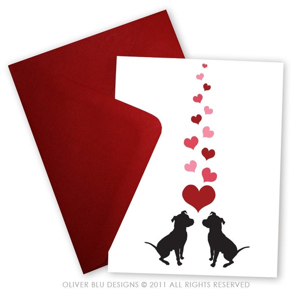 Pit Bulls in Love - Set of 6 Valentine cards personalized with your message