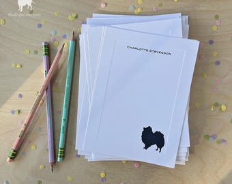 Pomeranian Personalized Stationery - Set of 10 flat paneled cards