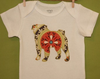 Pug baby one-piece bodysuit or toddler t-shirt in flourish medallion print