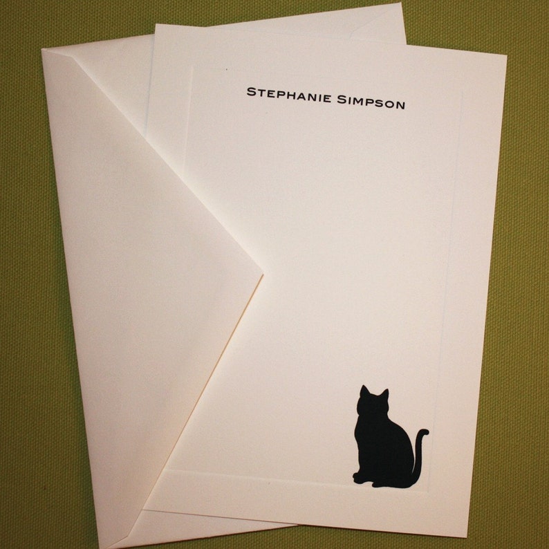 Black Cat Personalized Stationery Set of 10 Flat Paneled - Etsy