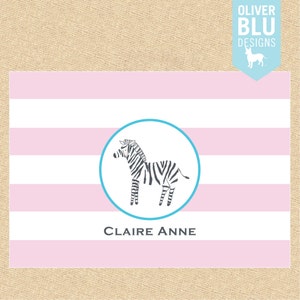 Cartes de notes Zebra personnalisées en rose - Ensemble de 10 cartes pliantes, papeterie personnalisée ou notes de remerciement