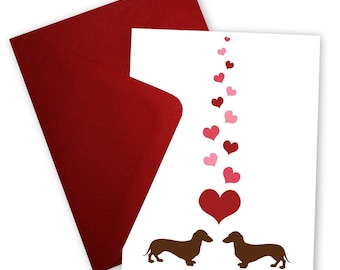 Dachshunds in Love - Set of 6 Greeting cards personalized with your message