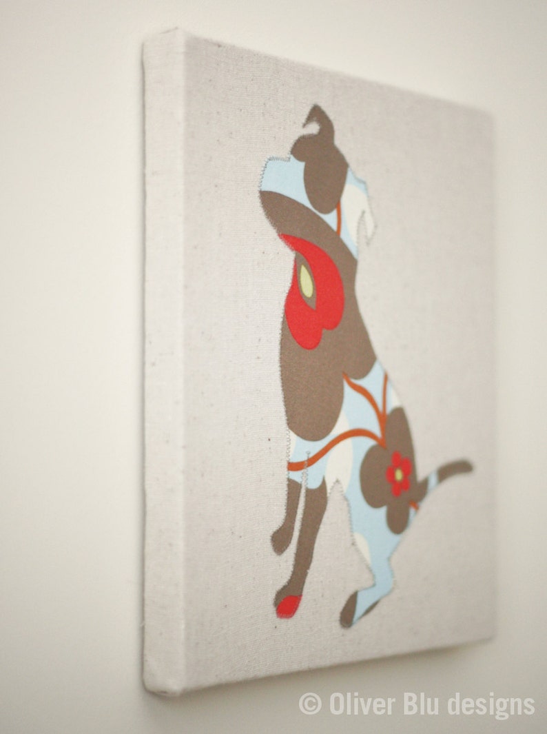 Pit bull appliqued wall panel 10 x 10 inches You pick the fabric image 2
