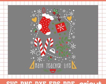 Profesor de Matemáticas Navidad SVG / Amante de los Bastones de Caramelo, Cita Navideña (Archivo Digital)
