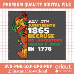 Juneteenth 1865 SVG / I miei antenati non erano liberi nel 1776 PNG / File Cricut della storia nera del 14 luglio / Design della libertà afroamericana