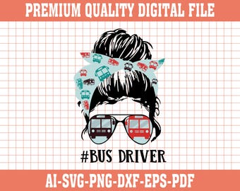 Conductor de autobús SVG: Archivo de corte divertido de transporte escolar (descarga digital)