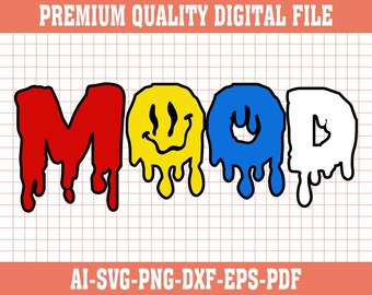 Melted Emoji Mood SVG: Trippy Groovy Face Cut File (Digital Download)