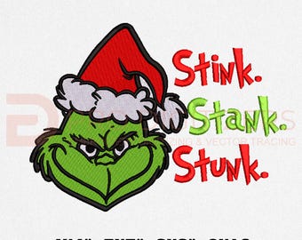 Diseño de bordado "Stink Stank Stunk", diseño de bordado con cita navideña, archivo de bordado a máquina "Stink Stank Stunk" para 4 tamaños de aro.