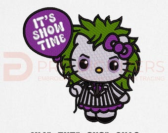Diseño de bordado "Es hora del espectáculo" / Patrón de bordado de gatito de Halloween / Lindo diseño de bordado a máquina espeluznante / Descarga digital
