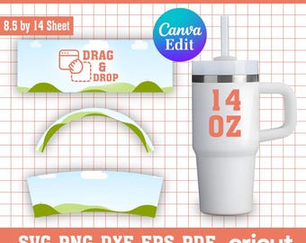 Plantilla para envolver vasos de 14 oz: Stanley Quencher SVG, Canva editable (descarga digital)