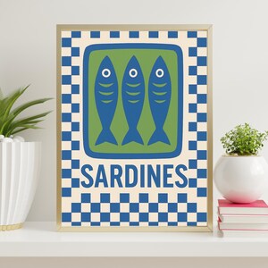 Vintage Sardines Art Poster | Retro Wall Decor, Ocean-Inspired Gift, Home Office Accent, Cool Kitchen Art, Nautical Decor