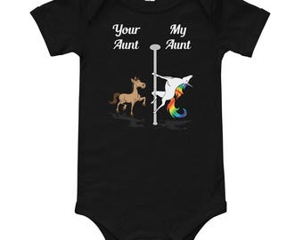 Your Aunt My Aunt Comfort Colors Shirt - Short Sleeve Pole Dancing Unicorn T Shirt for Kids - Infant Bodysuit Baby Unicorn Funny Shirt