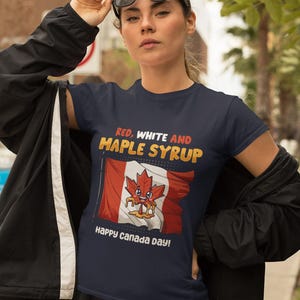 Rot, Weiß & Ahornsirup T-Shirt - Lustiger Kanada Tag Grafik Hoodie - Kanadischer Stolz Rundhals-Sweatshirt - Komfortfarben Stolz-Hemd