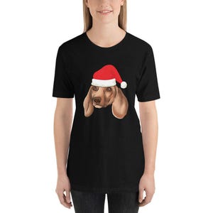 Dachshund With Santa Claus Hat T-Shirt Dog Lover Christmas Tee Unisex Women Men Kids Holiday Gift Idea
