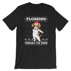 Flossen Jack Russell Terrier T-shirt Hond Puppy Met Kerstman Hoed Lelijke Kerst Trui Tee Floss Like A Boss Unisex Vrouwen Mannen Kinderen Holi
