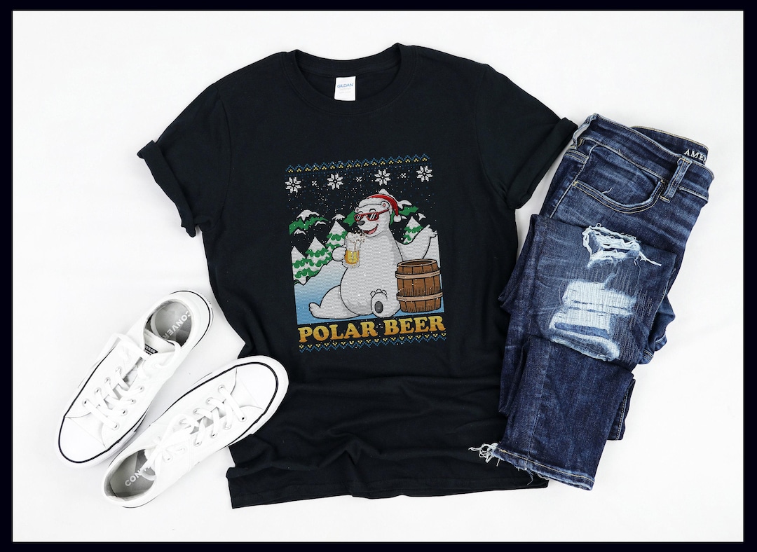 Polar Bear Santa Claus Drinking Beer Ugly Christmas Sweater T