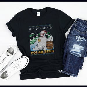 Polar Bear Santa Claus Drinking Beer Ugly Christmas Sweater | T-Shirt | Tank Top | Sweatshirt | Hoodie