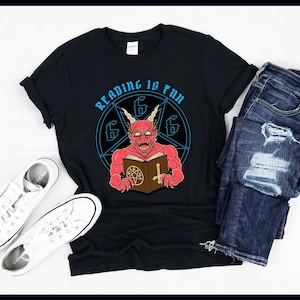 Satan Book Lover | Reading Is Fun | Satanic Teachings Devil Satan Goat Baphomet Halloween Gift | T-Shirt | Tank Top | Sweatshirt | Hoodie