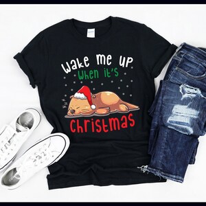 Maak me wakker als het kerst is | Slapende otter met kerstmuts | Otters | Dutje, slaapdroom | T-shirt | Tanktop | Sweater | Hoodie