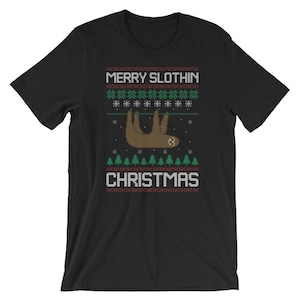 Vrolijk Luiaard Kerst T-shirt Luiaard Met Kerstman Hoed Lelijke Kerst Trui Tee Unisex Mannen Vrouwen Kinderen Vakantie Cadeau Idee