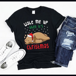 Maak me wakker als het kerst is | Slapende grizzlybeer met kerstmuts | Dutje, slaapdroom | T-shirt | Tanktop | Sweater | Hoodie
