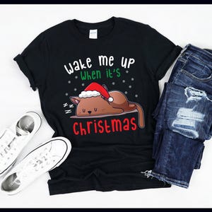 Maak me wakker als het kerst is | Slapende kat met kerstmuts | Katje | Dutje, slaapdroom | T-shirt | Tanktop | Sweater | Hoodie