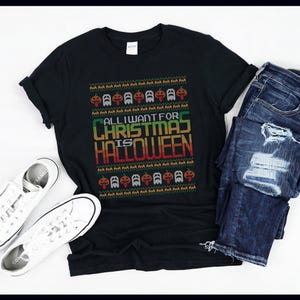 Alles was ich mir für Weihnachten wünsche ist Halloween | Gespenst | Kürbis | Weihnachtsmann | Hässliche Weihnachten Pullover | T-Shirt | Tank-Top | Pullover | Kapuzenpullover