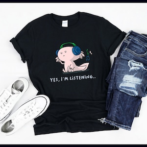 T-shirts voor mannen en vrouwen - Ja, ik luister trending sweater - introverte muziekfan Nerd Axolotl uniseks shirt - trui met capuchon
