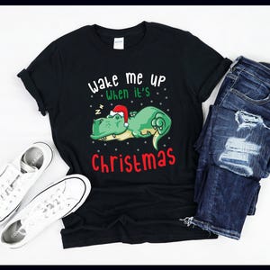 Maak me wakker als het kerst is | Slapende T-Rex met kerstmuts | Dinosaurus | T-shirt slaapdroom dutje | Tanktop | Sweater | Hoodie