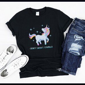 I Don&#39;t Sweat I Sparkle Unicorn | Funny Unicorns Lover | Gym Workout | Training | Body Building | T-Shirt | Tank Top | Sweatshirt | Hoodie