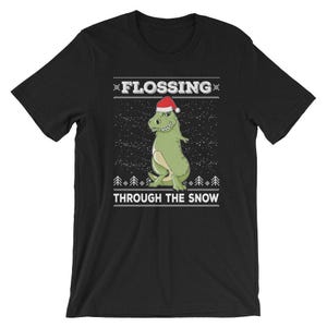 Flossen T-Rex T-shirt lelijke kersttrui dinosaurus met kerstman hoed Tee Unisex mannen vrouwen kinderen dino vakantie cadeau idee