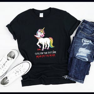 Cute On The Outside Mean On The Inside | Funny Unicorn | Unicorns | Gothic Emo Gift | T-Shirt | Tank Top | Sweatshirt | Hoodie