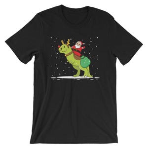 Santa Claus Riding T-Rex T-Shirt Rudolph Reindeer Dinosaur Christmas Tee Unisex Women Men Kids Holiday Gift Idea