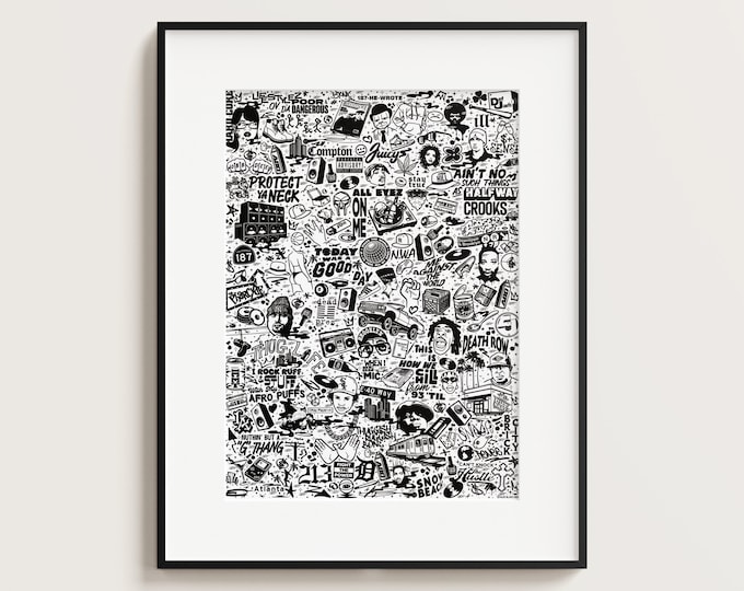 90s Hip Hop Print | Rap Music Poster | Hip Hop Wall Art | Old School Rap Artwork