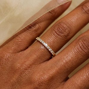 Small Delicate 925 Sterling Silver Half Eternity Ring, Thin Minimalist Wedding Band, Dainty CZ Stackable Ring, Simple Bridal Ring