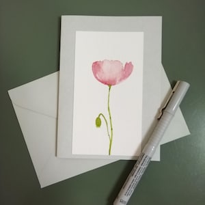 handgemalte A6 Aquarellklappkarte „Mohnblume“ mit Briefumschlag