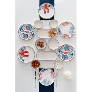 Coral Reef Inspired 14-Piece Breakfast Set for 6 People, Handmade Coastal Dining Plates