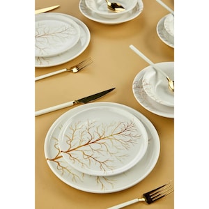 Golden Tree Ceramic Dinnerware Set: Luxury Tableware for 6