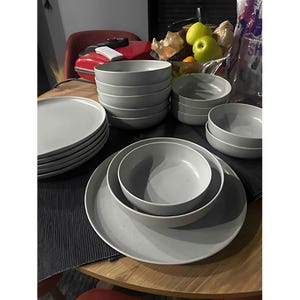 18-Piece Grey Dinnerware Set for 6 | Modern Stoneware Plates & Bowls | Minimalist Matte Ceramic Tableware