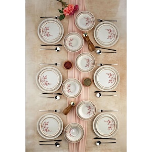 Elegant Sakura Blossom 24-Piece Ceramic Dinner Set for 6 People, Luxury Dining Set