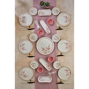 Luxury Handmade Sakura Flower 6-Person 21-Piece Ceramic Breakfast Set, Elegant Tea & Dining Tableware