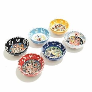 Handcrafted Ceramic Bowls Set - 6 Piece Traditional Motif, 8 cm (3.14 inches), Colorful Serving Bowls, Perfect for Snacks & Decor