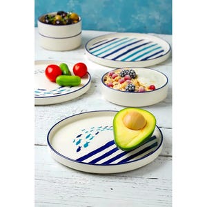 Handmade Marin Ocean-Themed 14-Piece Breakfast Set for 6 People - Unique Coastal Design Tableware - Elegant Ceramic Dishware