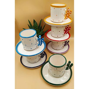 Handmade 6-Piece Ceramic Turkish Coffee Set - 90ml, Colorful Cups with Saucer, Kütahya Craftsmanship, Unique Design
